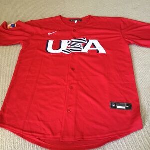 Nike USA Red Men's Button-Front Baseball Jersey